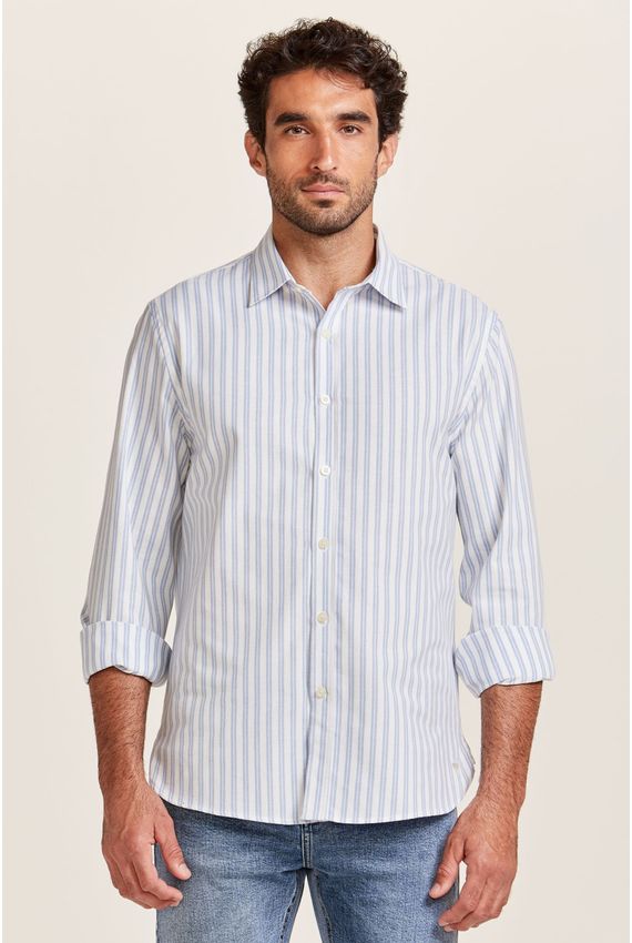 Camisa Oxford Listras Duplas Azul e Branca