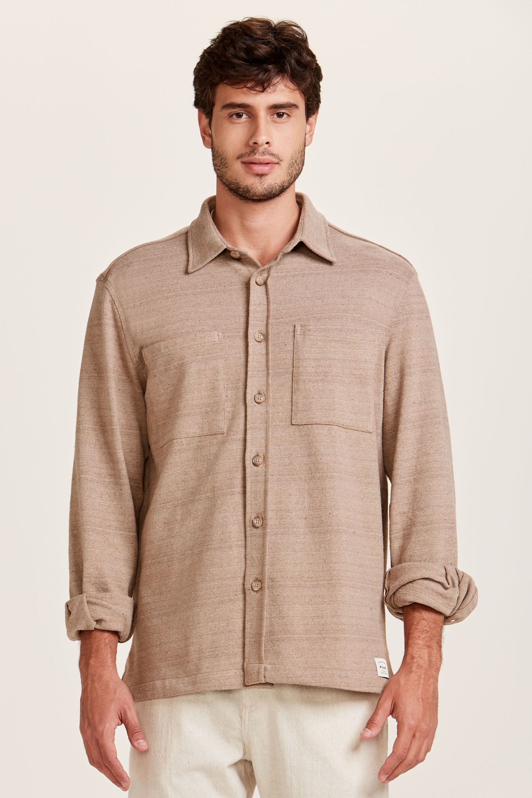 Camisa Overshirt Malha Rústica Khaki | Zapälla