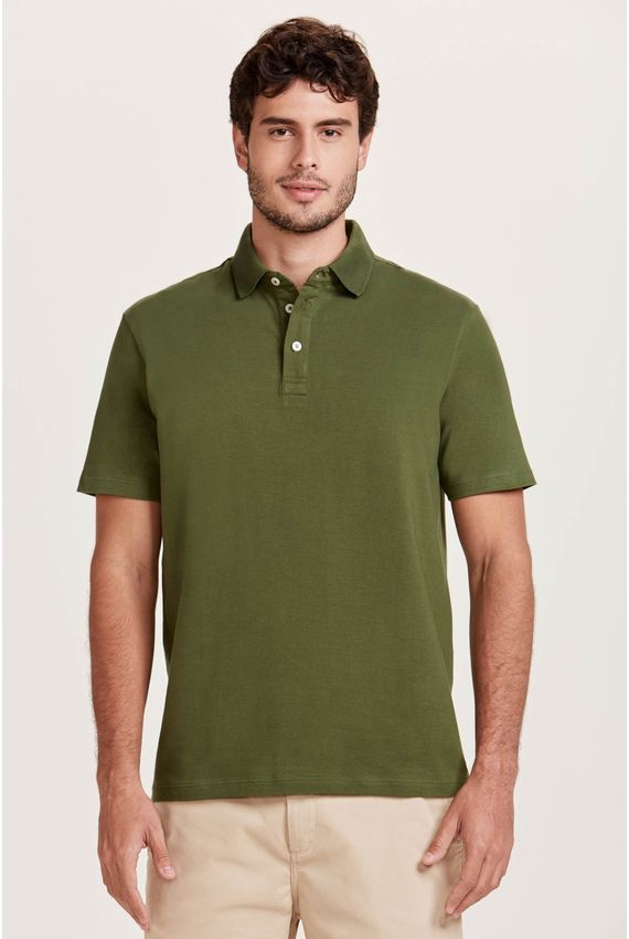 Polo Meia Malha Elastano Verde Oliva