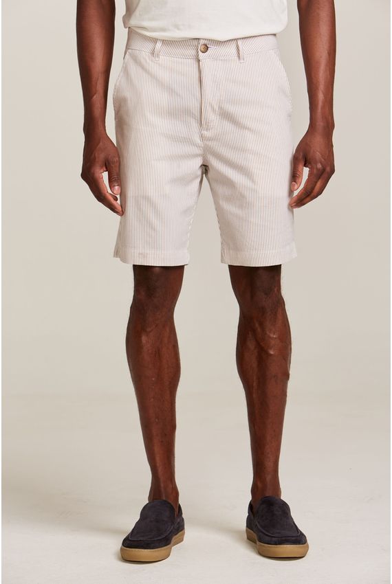 Bermuda Masculina Alfaiataria Ana Ruga Khaki e Branco