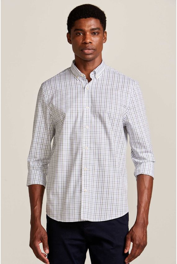 Camisa Masculina Bd Mini Quadros Branca