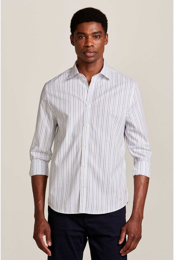 Camisa Masculina Mini Listrado Branca
