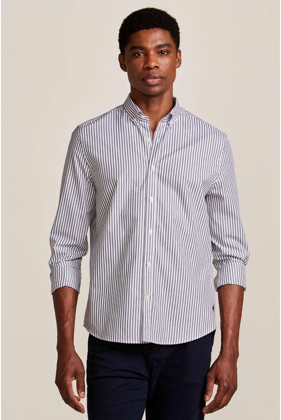 Camisa Masculina Bd Listras Duplas Branco e Marinho
