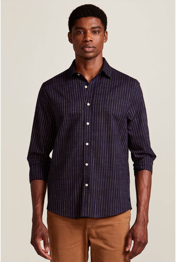 Camisa Voil Listras  Marinho E Khaki